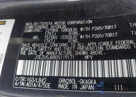 2016 Toyota 4Runner Sr5 Premium из США, поврежденный, VIN JTEZU5JR8G5119171